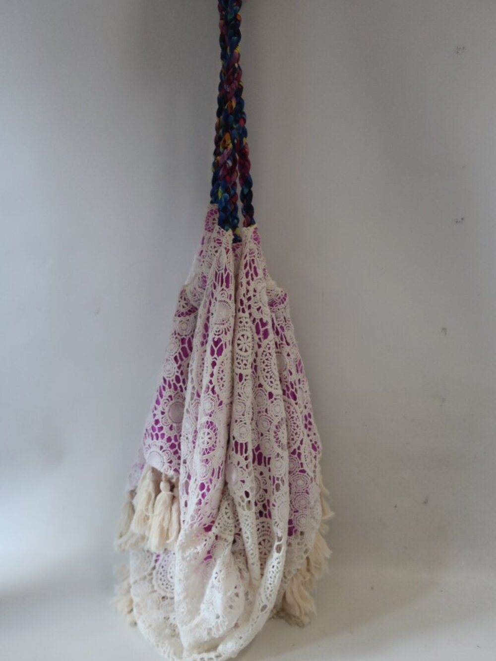 Women 6 Shore Road Off White, Purple Crochet Oversized Bag